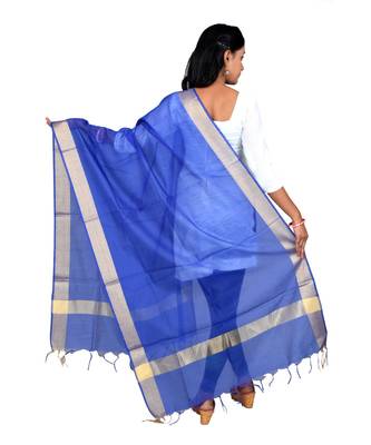blue  Cotton Chanderi Dupatta With Zari Border 3