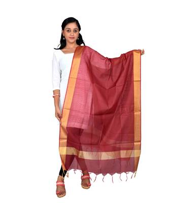 maroon  Cotton Chanderi Dupatta With Zari Border 1