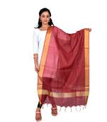 maroon  Cotton Chanderi Dupatta With Zari Border