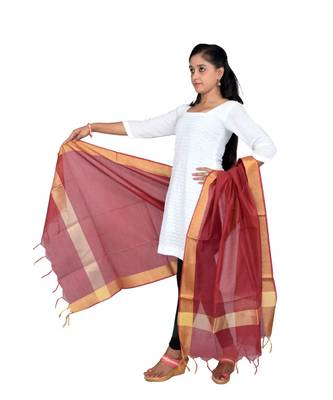 maroon  Cotton Chanderi Dupatta With Zari Border 2