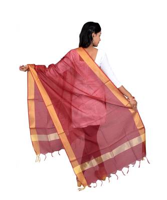 maroon  Cotton Chanderi Dupatta With Zari Border 3