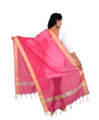 magenta  Cotton Chanderi Dupatta With Zari Border 3