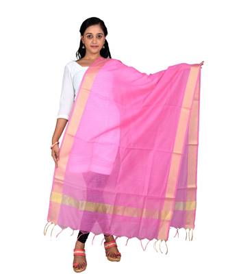 pink  Cotton Chanderi Dupatta With Zari Border 1