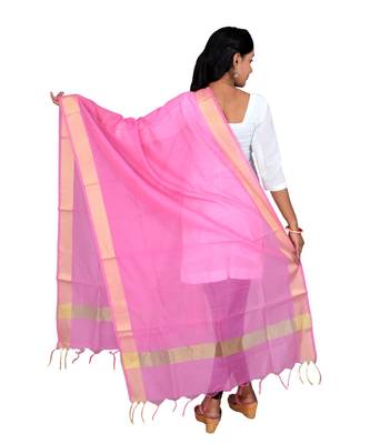 pink  Cotton Chanderi Dupatta With Zari Border 3