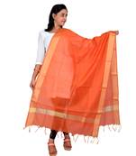 orange  Cotton Chanderi Dupatta With Zari Border