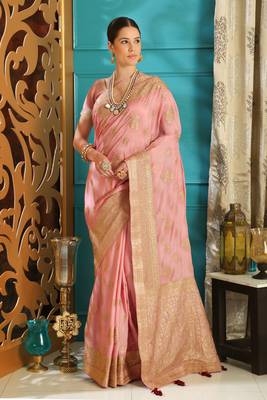 Light Pink Embroidered Silk Saree With Blouse 1