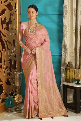 Light Pink Embroidered Silk Saree With Blouse 2