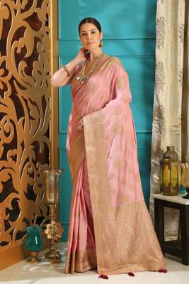 Light Pink Embroidered Silk Saree With Blouse 3