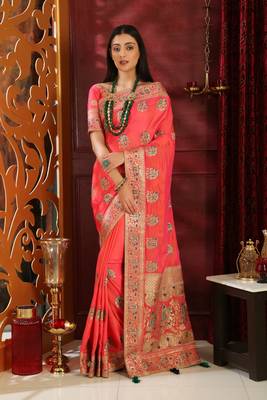 Pink Embroidered Silk Saree With Blouse 1