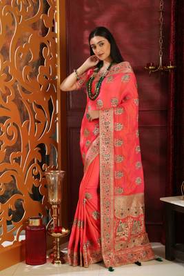 Pink Embroidered Silk Saree With Blouse 2