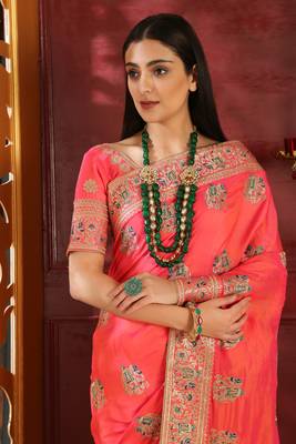 Pink Embroidered Silk Saree With Blouse 3