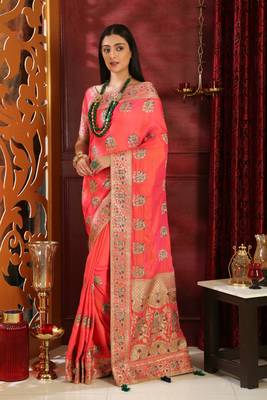 Pink Embroidered Silk Saree With Blouse 4