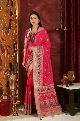 Magenta Embroidered Silk Saree With Blouse 1