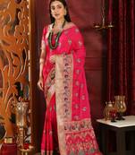 Magenta Embroidered Silk Saree With Blouse