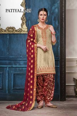 Beige embroidered satin salwar 1