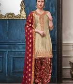 Beige embroidered satin salwar