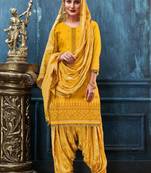 Yellow embroidered satin salwar