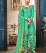 Sky-blue embroidered satin salwar