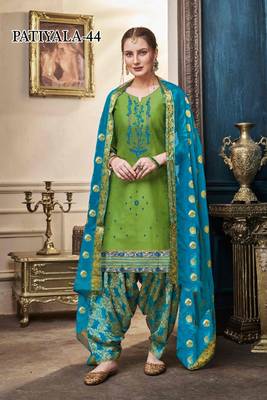 Green embroidered satin salwar 1