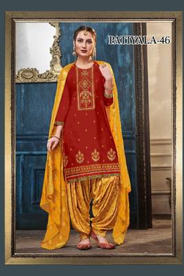 Orange embroidered satin salwar 1