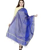 blue  Cotton Chandei Dupatta With Zari Border