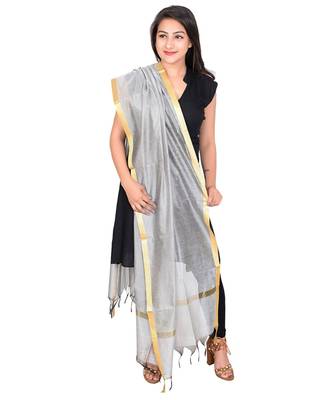 white   Cotton Chandei Dupatta With Zari Border 1