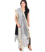 white   Cotton Chandei Dupatta With Zari Border