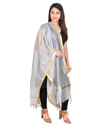 white   Cotton Chandei Dupatta With Zari Border 2