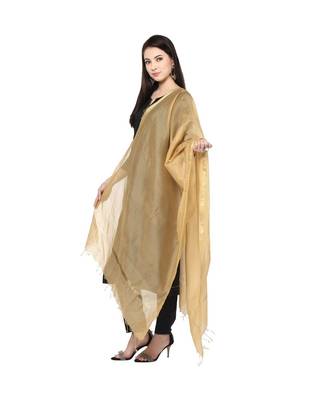 beige   Cotton Chandei Dupatta With Zari Border 1