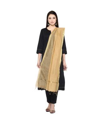 beige   Cotton Chandei Dupatta With Zari Border 2