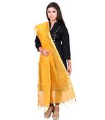 yellow   Cotton Chandei Dupatta With Zari Border