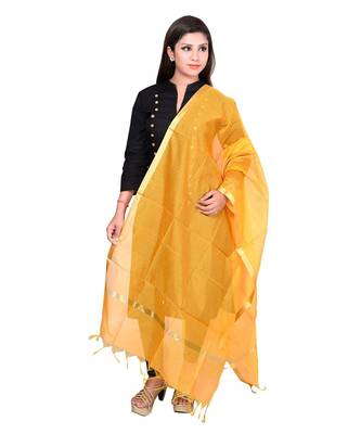 yellow   Cotton Chandei Dupatta With Zari Border 2