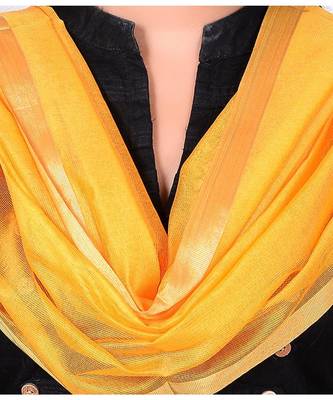 yellow   Cotton Chandei Dupatta With Zari Border 3