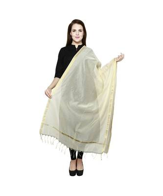 cream   Cotton Chandei Dupatta With Zari Border 1
