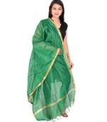 green  Cotton Chandei Dupatta With Zari Border