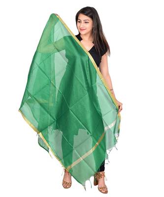 green  Cotton Chandei Dupatta With Zari Border 2