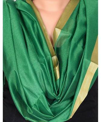 green  Cotton Chandei Dupatta With Zari Border 3