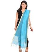 blue  Cotton Chandei Dupatta With Zari Border