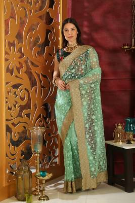 Light Green Embroidered Organza Saree With Blouse 1