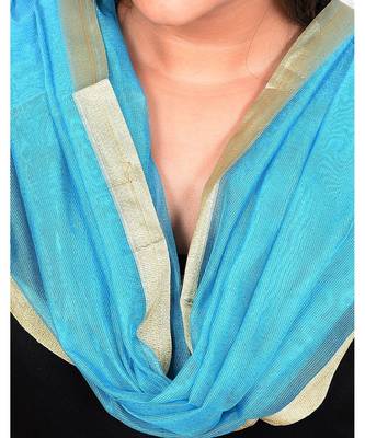 blue  Cotton Chandei Dupatta With Zari Border 4