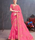 Pink Embroidered Organza Saree With Blouse