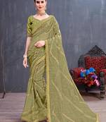 Olive Embroidered Organza Saree With Blouse