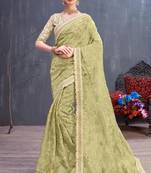 Olive Embroidered Organza Saree With Blouse