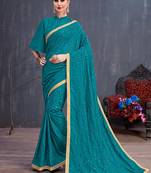 Turquoise Embroidered Silk Cotton Saree With Blouse