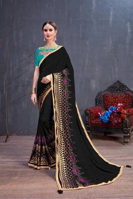 Black Embroidered Georgette Saree With Blouse 1