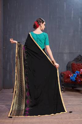Black Embroidered Georgette Saree With Blouse 3