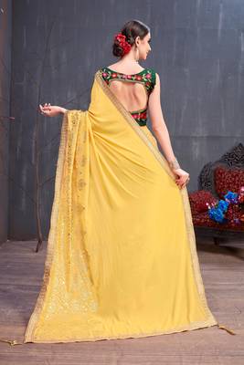 Yellow Embroidered Georgette Saree With Blouse 3