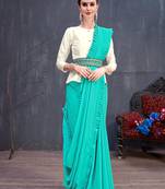 Sky Blue Plain Silk Cotton Saree With Blouse