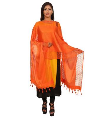 orange  Self Designz Silk Dupatta 1