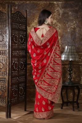 Red Embroidered Silk Saree With Blouse 2